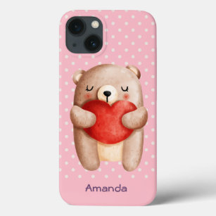  Cute Teddy Bear Carrying a Red Heart iPhone 13 Case