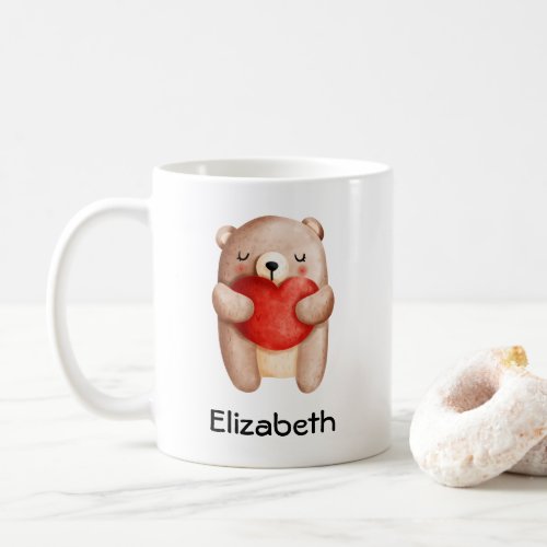 Cute Teddy Bear Carrying a Red Heart Coffee Mug