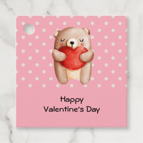 Cute Teddy Bear Carrying a Red Heart Favor Tags