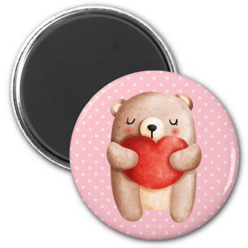 Cute Teddy Bear Carrying a Red Heart Magnet