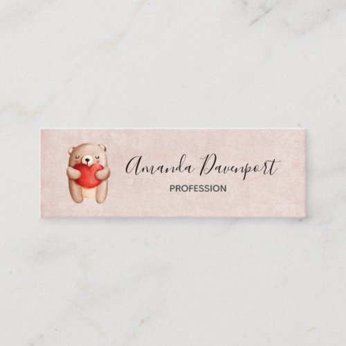 Cute Teddy Bear Carrying a Red Heart Mini Business Card