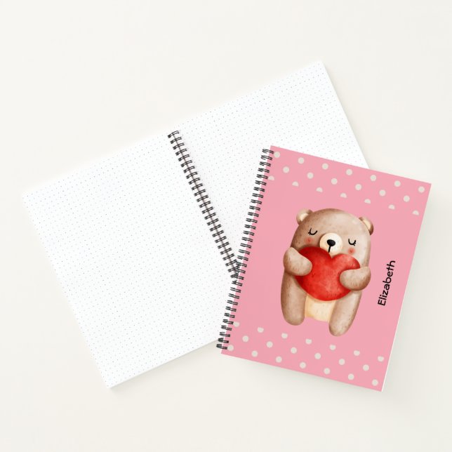 Cute Teddy Bear Carrying a Red Heart Notebook (Inside)