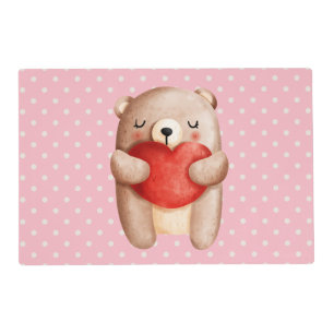 Cute Teddy Bear Carrying a Red Heart Placemat