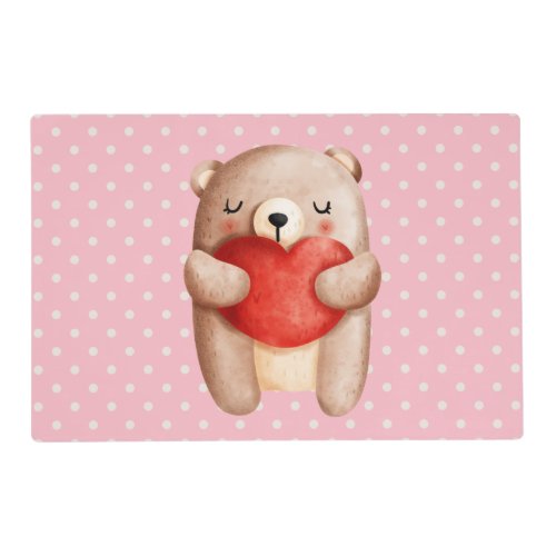 Cute Teddy Bear Carrying a Red Heart Placemat