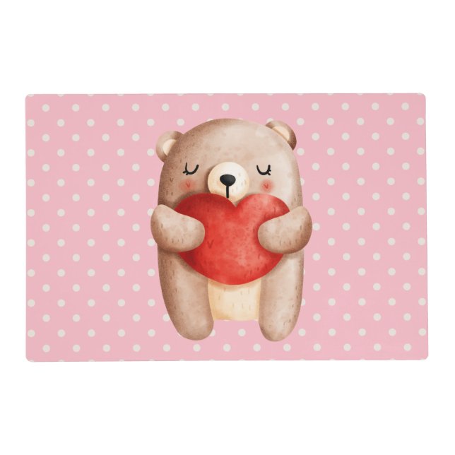 Cute Teddy Bear Carrying a Red Heart Placemat (Front)