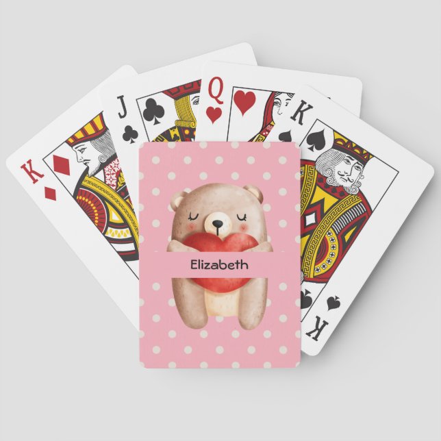 Cute Teddy Bear Carrying a Red Heart Poker Cards (Back)