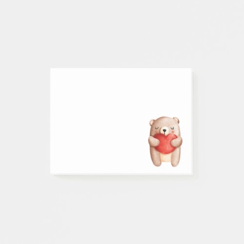 Cute Teddy Bear Carrying a Red Heart Post_it Notes