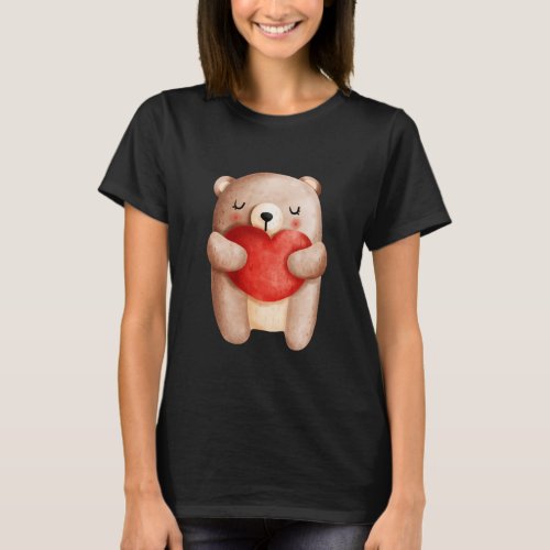 Cute Teddy Bear Carrying a Red Heart T_Shirt