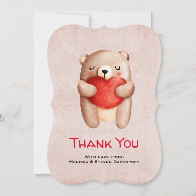 Cute Teddy Bear Carrying a Red Heart Thank You (Front)