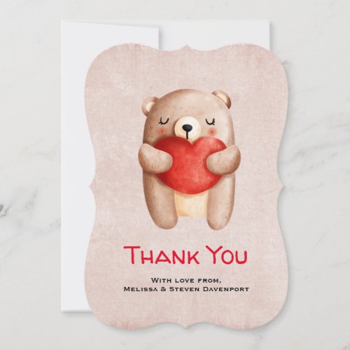 Cute Teddy Bear Carrying a Red Heart Thank You