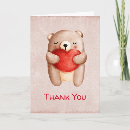 Cute Teddy Bear Carrying a Red Heart Thank You Card