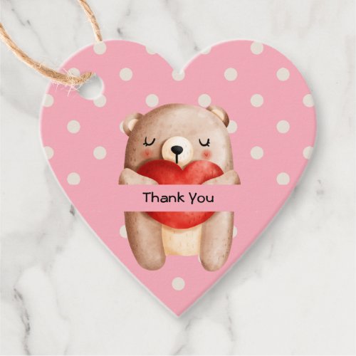 Cute Teddy Bear Carrying a Red Heart Thank You Favor Tags
