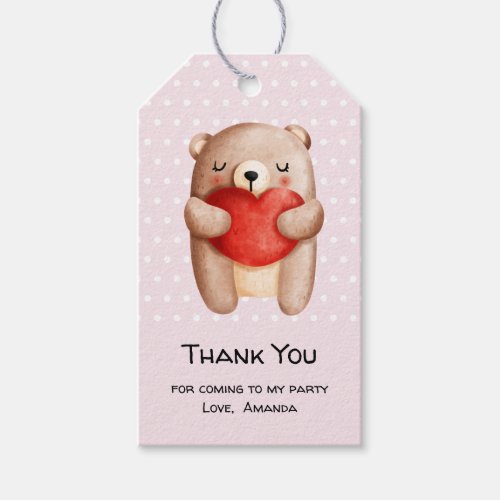 Cute Teddy Bear Carrying a Red Heart Thank You Gift Tags