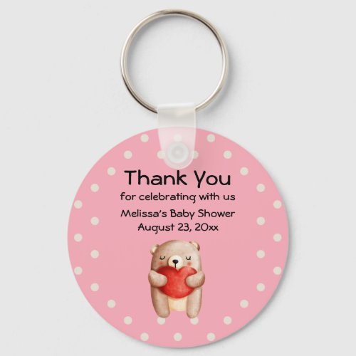 Cute Teddy Bear Carrying a Red Heart Thank You Keychain