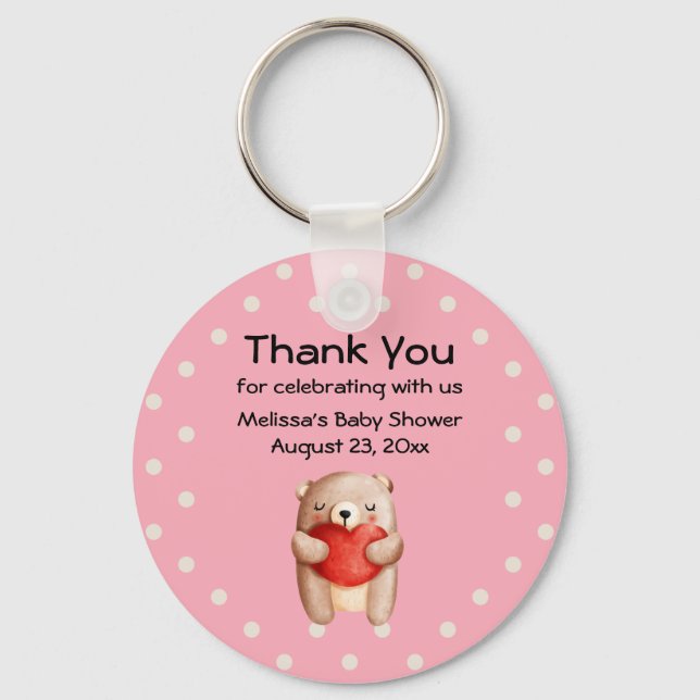Cute Teddy Bear Carrying a Red Heart Thank You Keychain (Front)