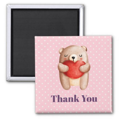 Cute Teddy Bear Carrying a Red Heart Thank You Magnet