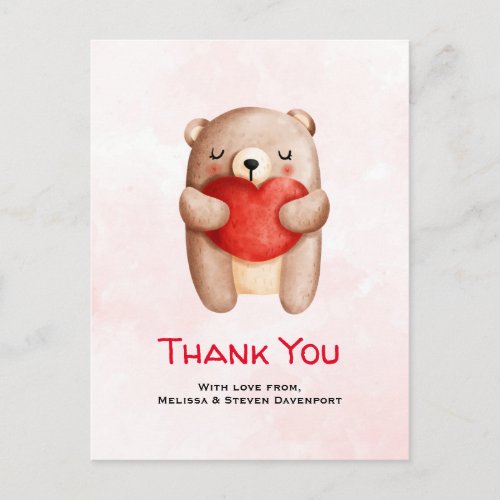 Cute Teddy Bear Carrying a Red Heart Thank You Postcard