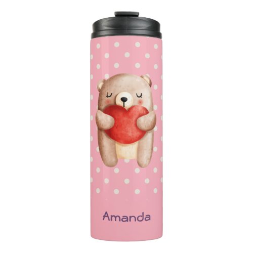 Cute Teddy Bear Carrying a Red Heart Thermal Tumbler