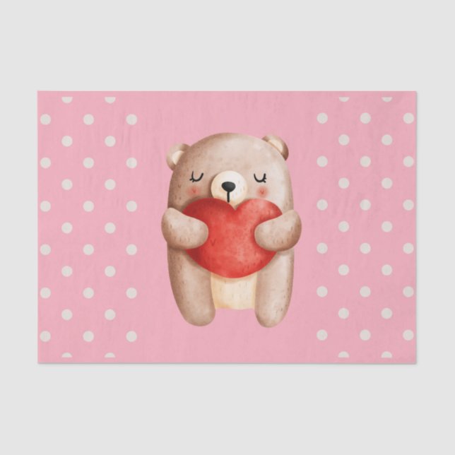 Cute Teddy Bear Carrying a Red Heart Tissue Paper (Front)