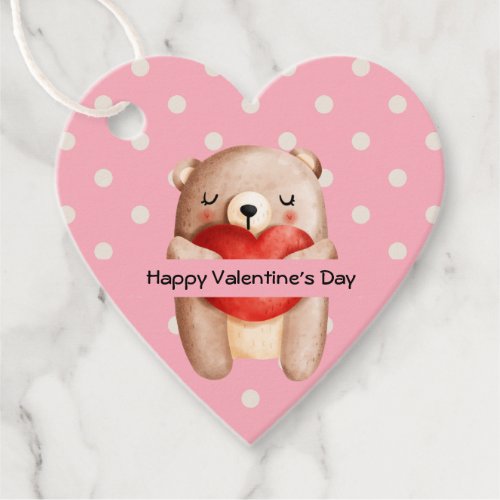 Cute Teddy Bear Carrying a Red Heart Valentines Favor Tags