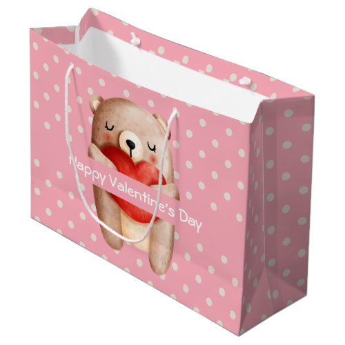 Cute Teddy Bear Carrying a Red Heart Valentines Large Gift Bag