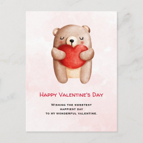 Cute Teddy Bear Carrying a Red Heart Valentines Postcard