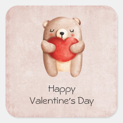 Cute Teddy Bear Carrying a Red Heart Valentines Square Sticker