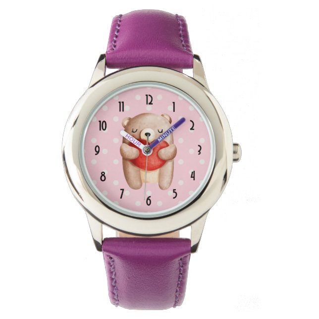 Cute Teddy Bear Carrying a Red Heart Watch (Front)