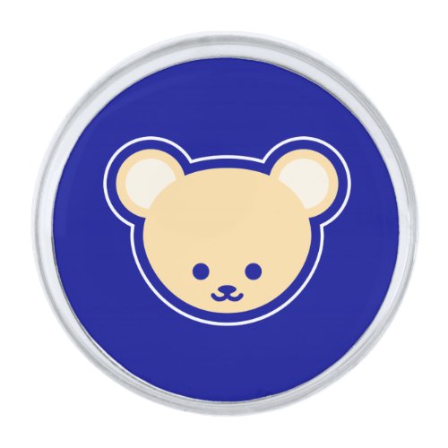 Cute Teddy Bear Cartoon beige on blue Silver Finish Lapel Pin