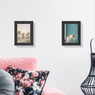 Cute Teddy Bear & Cat Wall Art Set of 2