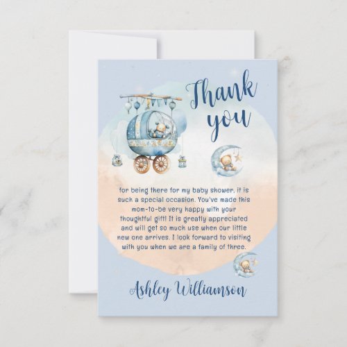 Cute Teddy Bear Celestial Baby Shower Thank You Card