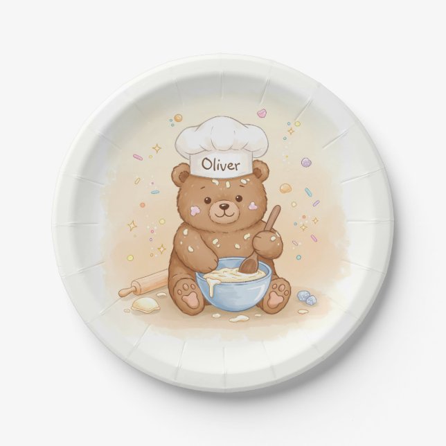 Cute Teddy Bear Chef Paper Plates (Front)