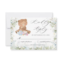 Cute Teddy Bear Chic High Tea Party Baby Shower  RSVP Card