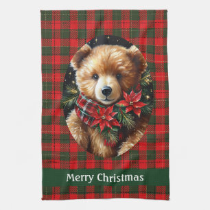Cute Teddy Bear Christmas Add Name Mom Grandma Kitchen Towel