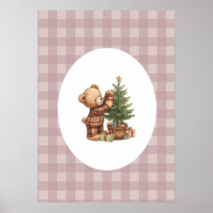 Cute Teddy Bear Christmas Art   Pink Nursery Decor