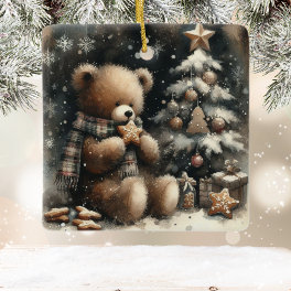 Cute Teddy Bear Christmas Ceramic Ornament