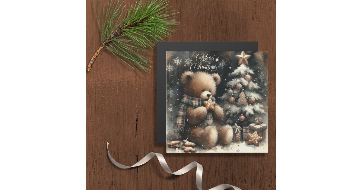 Cute Teddy Bear Christmas Greeting Magnetic Card | Zazzle
