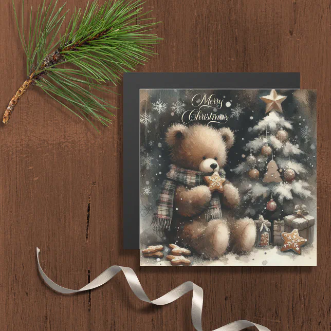 Cute Teddy Bear Christmas Greeting Magnetic Card | Zazzle