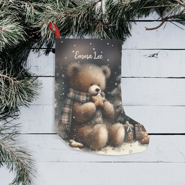 Cute Teddy Bear Christmas Monogram Small Christmas Stocking (Creator Uploaded)