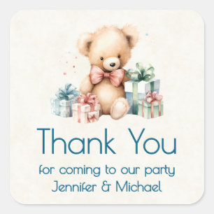 Cute Teddy Bear Christmas Party Thank You Square Sticker