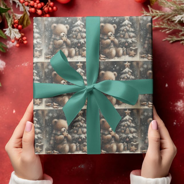 Cute Teddy Bear Christmas Simple Large Tiled Wrapping Paper (Creator Uploaded)