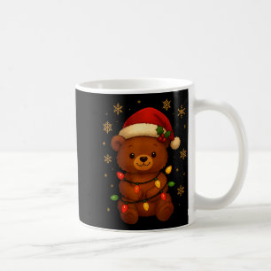 Cute Teddy Bear Christmas Tree Lights Santa Hat Fu Coffee Mug