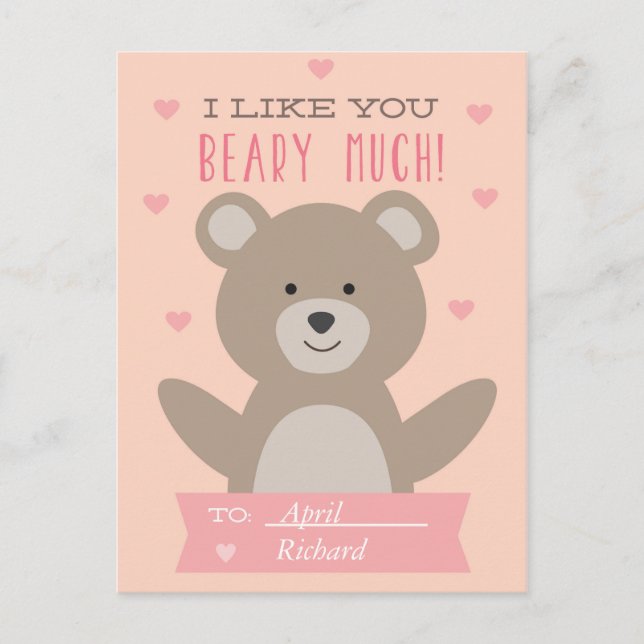 Cute Teddy Bear Classroom Valentine Postcard (Front)