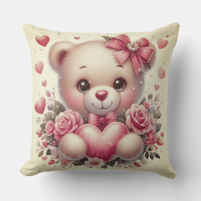 Cute Teddy Bear Clipart Throw Pillow (Front)