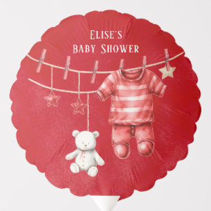 Cute Teddy Bear Clothesline Red Baby Shower Balloon