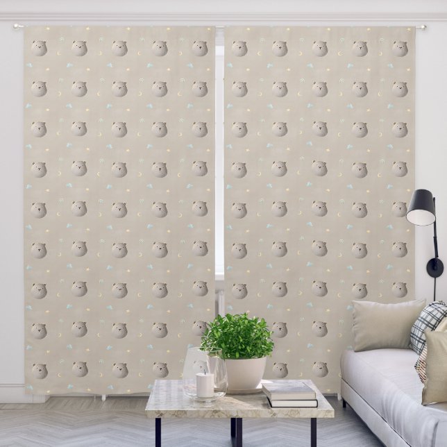 Cute Teddy Bear Cloud Rainbow Dreamy Amber Nursery Blackout Curtains (Living Room)