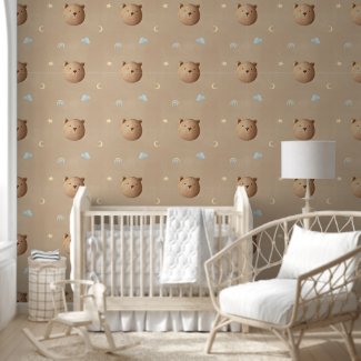 Cute Teddy Bear Clouds Light Brown Dreamy Nursery 