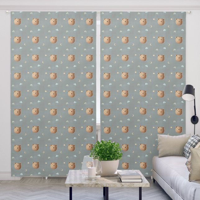 Cute Teddy Bear Clouds Rainbow Dreamy Nursery Blackout Curtains (Living Room)
