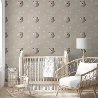 Cute Teddy Bear Clouds Soft Amber Dreamy Nursery 
