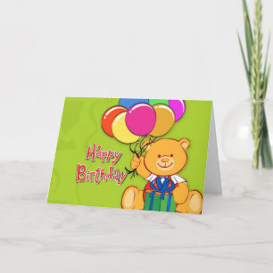 cute teddy bear colored balloons card